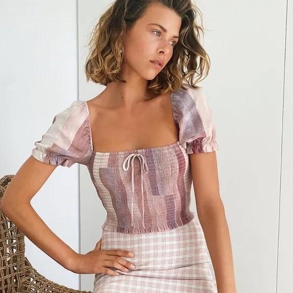 Aritzia Wilfred Smocked Blouse Heirloom Pink Size XS - Picture 1 of 11